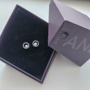 Pandora Silver Earrings with White Accents